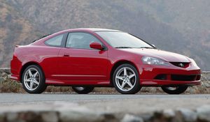 Превью обои acura, rsx, красный, вид сбоку, стиль, авто, горы, природа, асфальт