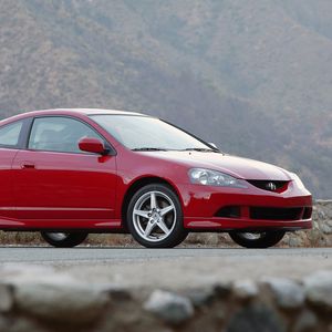 Превью обои acura, rsx, красный, вид сбоку, стиль, авто, горы, природа, асфальт