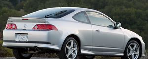 Превью обои acura, rsx, серебряный металлик, вид сбоку, стиль, авто, лес, природа