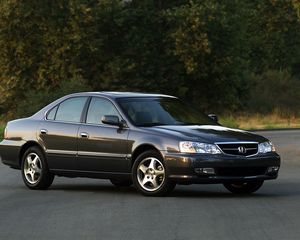 Превью обои acura, tl, 2002, черный, вид сбоку, стиль, авто, трава, деревья, асфальт