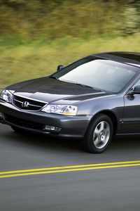 Превью обои acura, tl, 2002, синий, вид сбоку, стиль, авто, акура, скорость, природа, деревья, асфальт