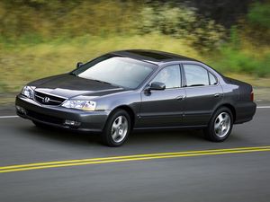 Превью обои acura, tl, 2002, синий, вид сбоку, стиль, авто, акура, скорость, природа, деревья, асфальт