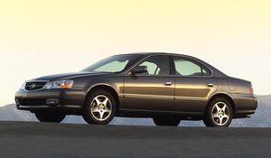 Превью обои acura, tl, 2002, коричневый, вид сбоку, стиль, авто, акура, асфальт, горы