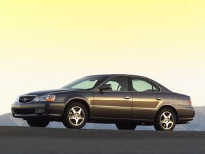 Превью обои acura, tl, 2002, коричневый, вид сбоку, стиль, авто, акура, асфальт, горы