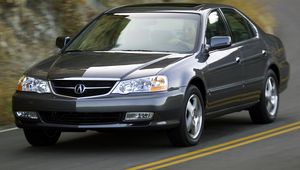 Превью обои acura, tl, 2002, синий, вид спереди, стиль, авто, акура, горы, асфальт