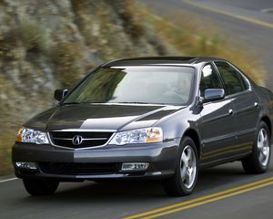 Превью обои acura, tl, 2002, синий, вид спереди, стиль, авто, акура, горы, асфальт