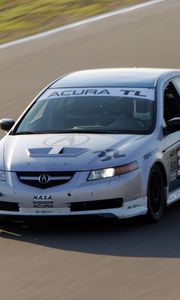 Превью обои acura, tl, 2004, белый, вид спереди, стиль, спорт, авто, акура, скорость, трава