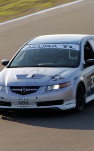 Превью обои acura, tl, 2004, белый, вид спереди, стиль, спорт, авто, акура, скорость, трава