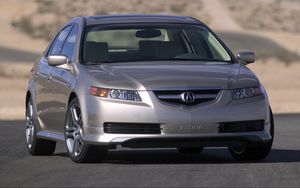 Превью обои acura, tl, 2004, серебряный металлик, вид спереди, стиль, авто, акура