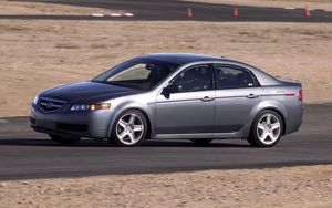 Превью обои acura, tl, 2004, серебряный металлик, вид сбоку, стиль, авто, акура, асфальт