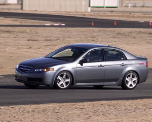 Превью обои acura, tl, 2004, серебряный металлик, вид сбоку, стиль, авто, акура, асфальт