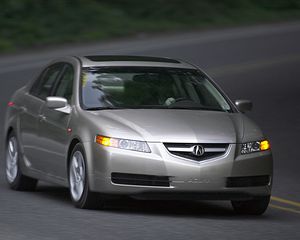 Превью обои acura, tl, 2004, серебряный металлик, вид спереди, стиль, авто, акура, асфальт