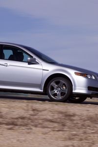 Превью обои acura, tl, 2004, серебряный металлик, вид сбоку, стиль, авто, акура, скорость, природа