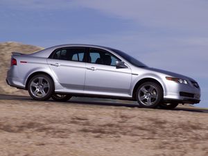 Превью обои acura, tl, 2004, серебряный металлик, вид сбоку, стиль, авто, акура, скорость, природа