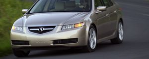 Превью обои acura, tl, 2004, бежевый металлик, вид спереди, стиль, акура, авто, трава, скорость, асфальт