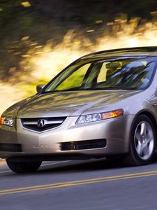 Превью обои acura, tl, 2004, серый металлик, вид сбоку, стиль, акура, авто, скорость, природа