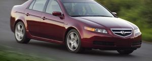 Превью обои acura, tl, 2004, красный, вид сбоку, стиль, авто, акура, природа, скорость, трава