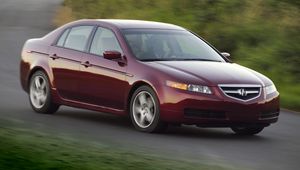 Превью обои acura, tl, 2004, красный, вид сбоку, стиль, авто, акура, природа, скорость, трава