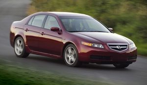 Превью обои acura, tl, 2004, красный, вид сбоку, стиль, авто, акура, природа, скорость, трава