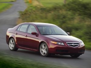 Превью обои acura, tl, 2004, красный, вид сбоку, стиль, авто, акура, природа, скорость, трава