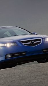 Превью обои acura, tl, 2007, синий, вид спереди, стиль, авто, акура, асфальт