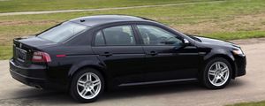 Превью обои acura, tl, 2007, черный, вид сбоку, стиль, авто, акура, деревья, трава, асфальт