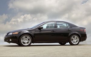 Превью обои acura, tl, 2007, черный, вид сбоку, стиль, акура, авто, облака