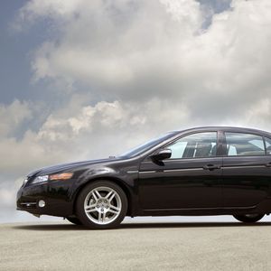 Превью обои acura, tl, 2007, черный, вид сбоку, стиль, акура, авто, облака