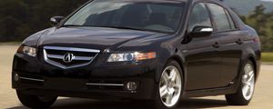 Превью обои acura, tl, 2007, черный, вид спереди, стиль, акура, авто, небо, деревья, асфальт