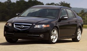 Превью обои acura, tl, 2007, черный, вид спереди, стиль, акура, авто, небо, деревья, асфальт