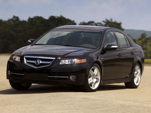 Превью обои acura, tl, 2007, черный, вид спереди, стиль, акура, авто, небо, деревья, асфальт