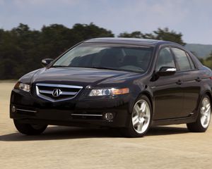 Превью обои acura, tl, 2007, черный, вид спереди, стиль, акура, авто, небо, деревья, асфальт