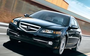 Превью обои acura, tl, 2007, черный, вид спереди, стиль, акура, авто, скорость, трасса