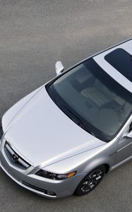 Превью обои acura, tl, 2007, серебряный металлик, вид сверху, стиль, авто, акура, асфальт