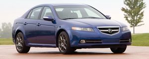 Превью обои acura, tl, 2007, синий, вид сбоку, стиль, авто, акура, небо, природа, трава, дерево