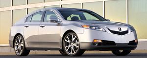 Превью обои acura, tl, 2008, серебряный металлик, вид сбоку, стиль, авто, акура, здание