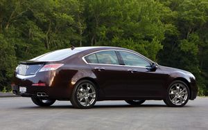 Превью обои acura, tl, 2008, бордовый, вид сбоку, стиль, акура, деревья, асфальт