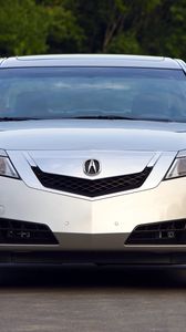 Превью обои acura, tl, 2008, серебряный металлик, вид спереди, стиль, авто, акура, деревья