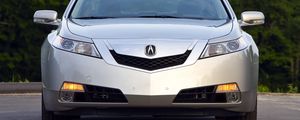 Превью обои acura, tl, 2008, серебряный металлик, вид спереди, стиль, авто, акура, деревья