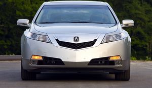 Превью обои acura, tl, 2008, серебряный металлик, вид спереди, стиль, авто, акура, деревья