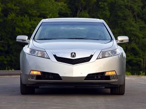 Превью обои acura, tl, 2008, серебряный металлик, вид спереди, стиль, авто, акура, деревья