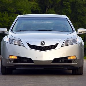 Превью обои acura, tl, 2008, серебряный металлик, вид спереди, стиль, авто, акура, деревья