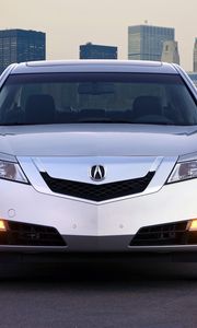 Превью обои acura, tl, 2008, серебряный металлик, вид спереди, стиль, авто, акура, город, асфальт