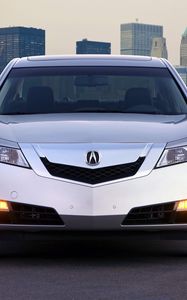 Превью обои acura, tl, 2008, серебряный металлик, вид спереди, стиль, авто, акура, город, асфальт