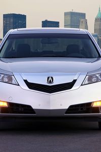 Превью обои acura, tl, 2008, серебряный металлик, вид спереди, стиль, авто, акура, город, асфальт