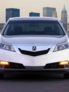 Превью обои acura, tl, 2008, серебряный металлик, вид спереди, стиль, авто, акура, город, асфальт