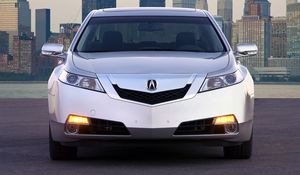 Превью обои acura, tl, 2008, серебряный металлик, вид спереди, стиль, авто, акура, город, асфальт