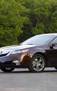 Превью обои acura, tl, 2008, бордовый, вид сбоку, стиль, акура, авто, деревья