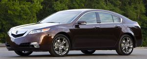 Превью обои acura, tl, 2008, бордовый, вид сбоку, стиль, акура, авто, деревья