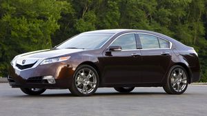 Превью обои acura, tl, 2008, бордовый, вид сбоку, стиль, акура, авто, деревья